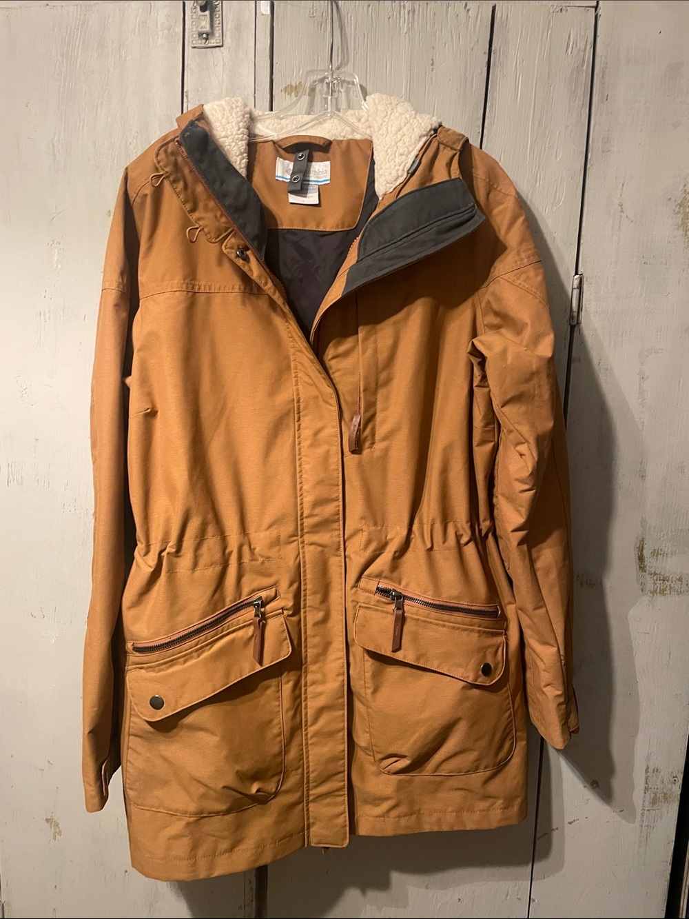 Columbia Women's Tan Hooded Trench Coat with Sherpa Trim
